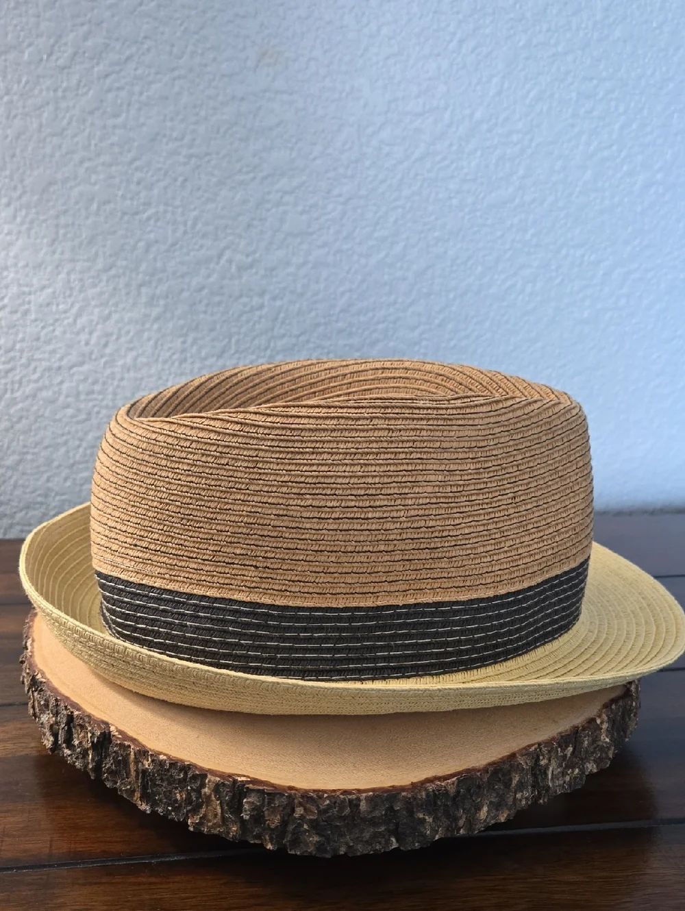 WALLAROO Trilby Two-Tone Paper Braid Fedora Hat Black Band Adjustable UPF50